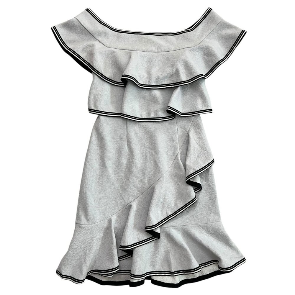 Rebecca Vallance Ruffle Asymmetric Dress Light Blue Size‎ 2 Preppy Old Money